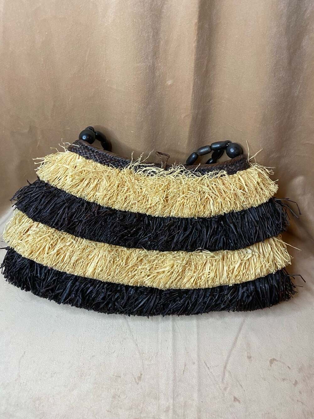 Boho Vacation Resort Woven Straw Clutch with Fringe and Beaded Handle - Picture 7 of 7